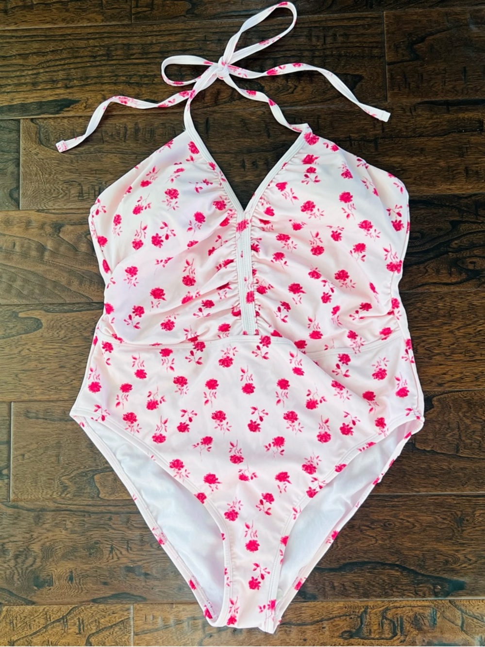 Shade & Shore Pink Floral Halter One-Piece Swimsuit